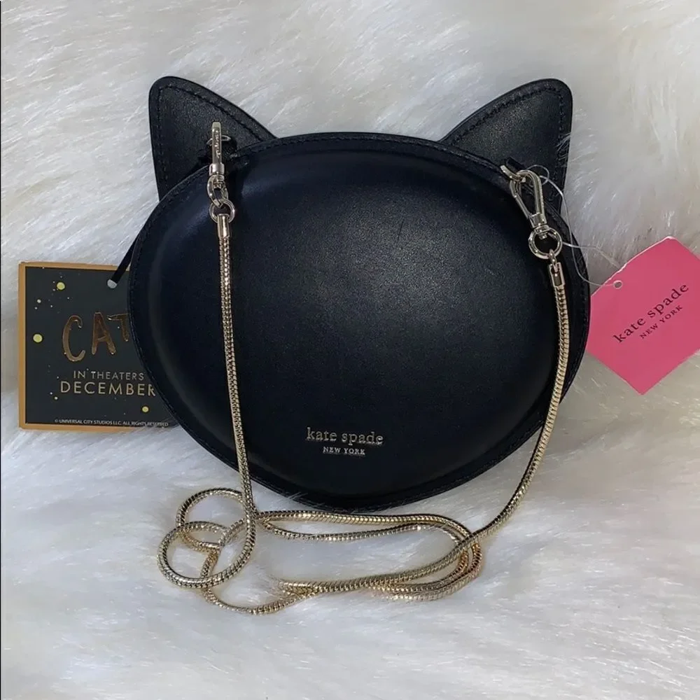 Kate Spade Black Cat Leather Crossbody Bag Novelty Purse Cute Kawaii Coquette